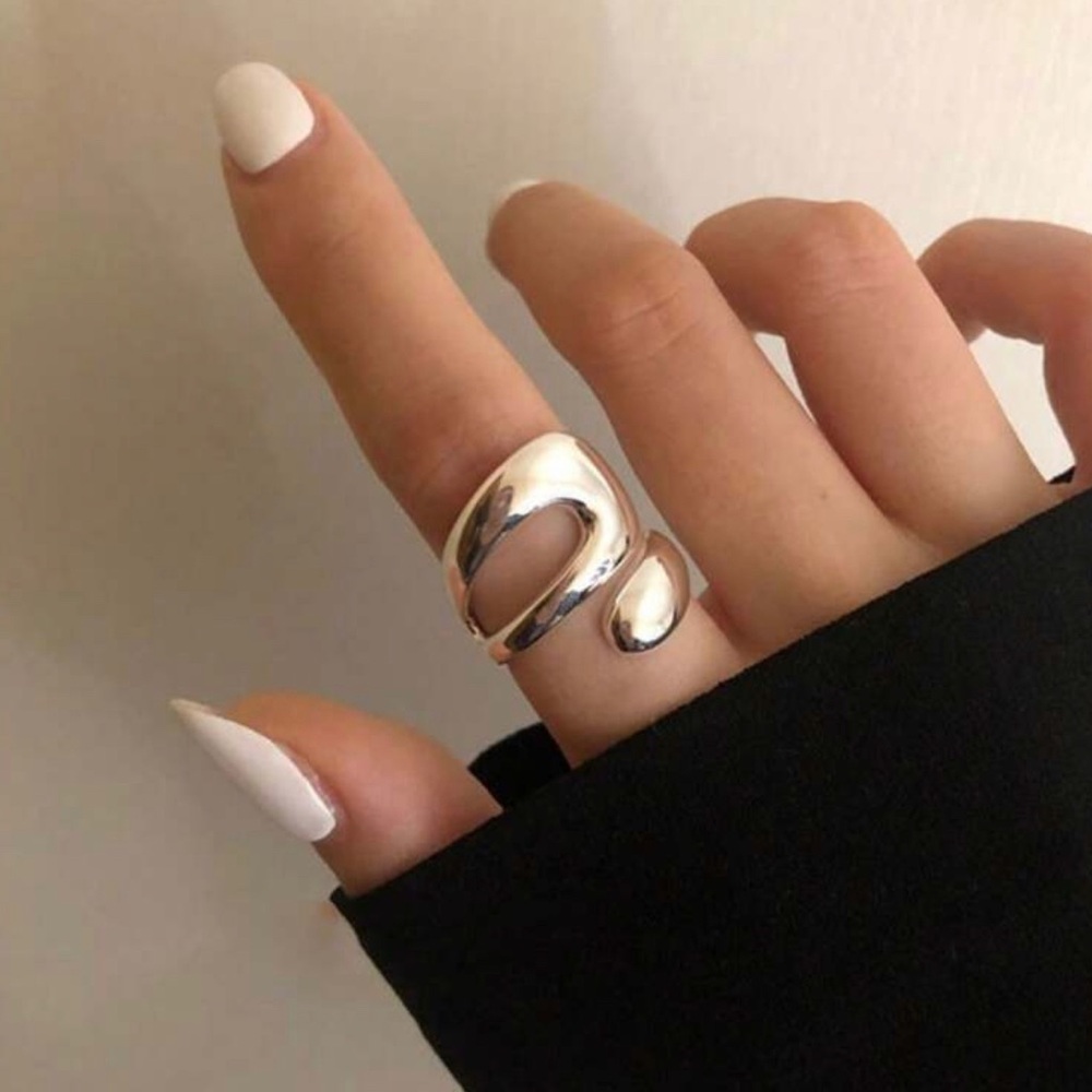 Silver Plated Stainless Steel 2pc Geometric Ring Set - Picture 3 of 3